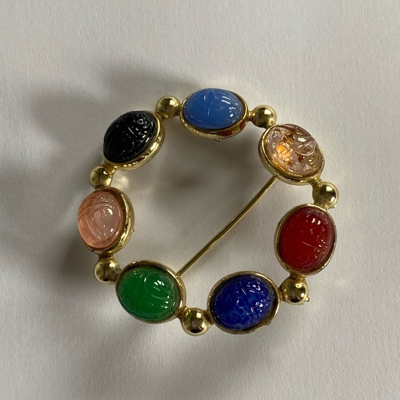 Scarab Brooch Pin Multicolor Gold Tone - Picture 10 of 15